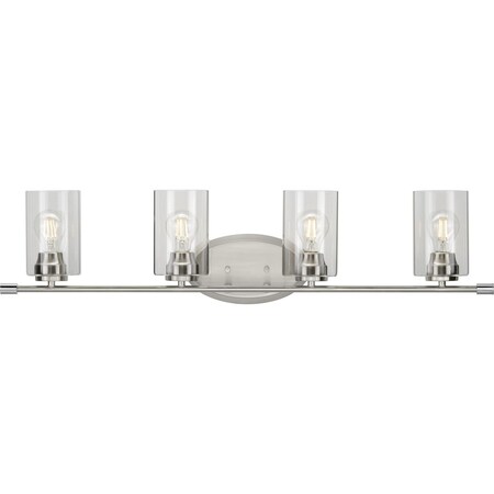 Progress Lighting Riley Collection 4-Light Clear Glass Modern Bath Vanity Light Brushed Nickel